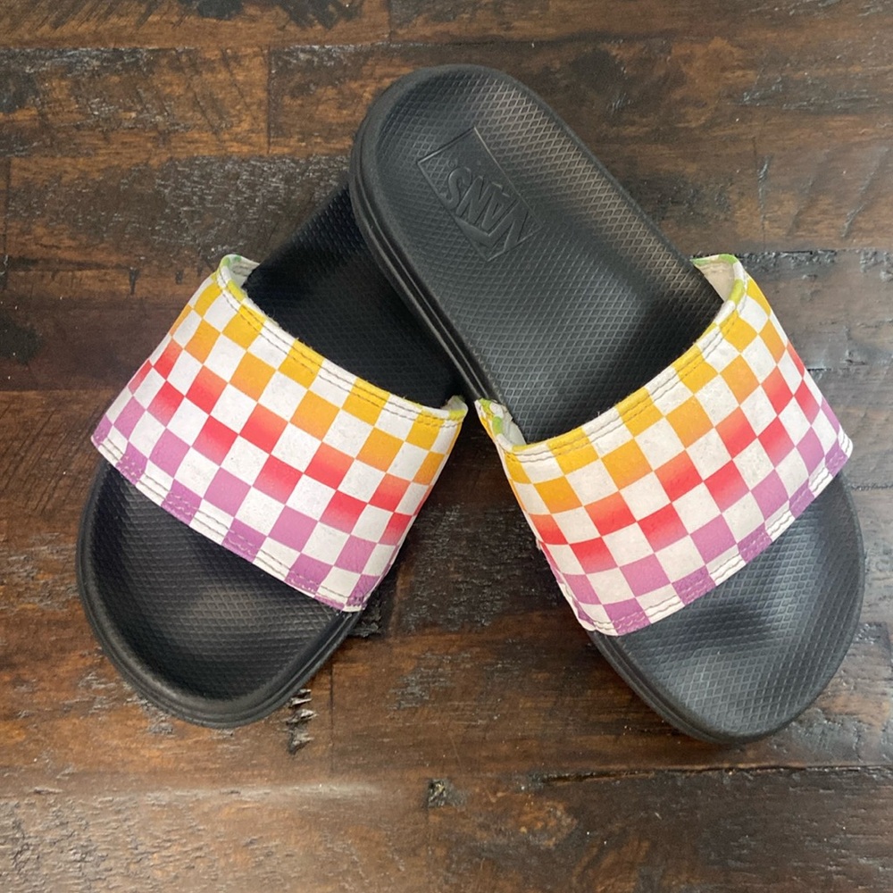 Vans Range Slide Sandals Rainbow Check Kids Size 1